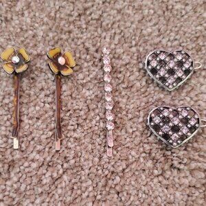 Pink And Brown Jeweled Hair Pins And Clips